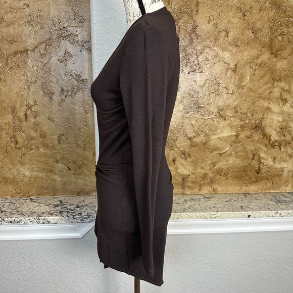 Monrow Super Soft Mini Wrap Dress XS Long Sleeve Tie Front Ruched Brown Knit USA - Picture 5 of 12